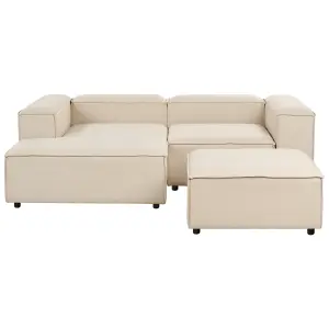 Right-Hand Corner Sofa with Ottoman ARDAL Beige Fabric 2 Seater Right Hand