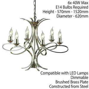 Eaves Hanging Ceiling Pendant Chandelier 6 Lamp Polished Nickel Curve Arm Light