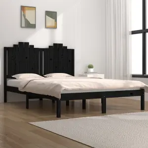 Berkfield Bed Frame Black Solid Wood Pine 140x190 cm