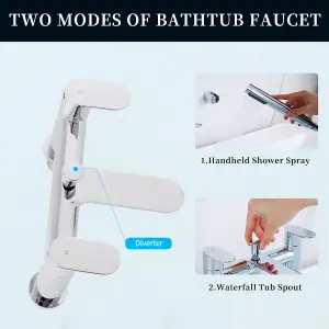 BATHWEST Bath Taps with Shower,Bathroom Square Tub Mixer Taps Dual Lever Bath Filler Tap Chrome