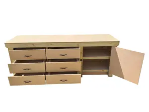 Wooden MDF top workbench, tool cabinet with lockable cupboard (V.3) (H-90cm, D-70cm, L-240cm) double shelf