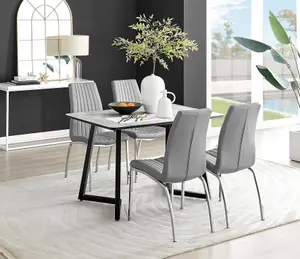 Furniturebox UK Carson White Marble Effect Dining Table & 4 Grey Isco Chairs