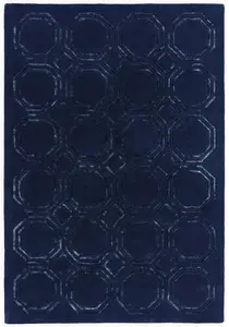 Navy Wool Handmade Luxurious Modern Geometric Rug Easy to clean Living Room and Bedroom-160cm X 230cm