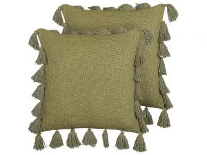 Set of 2 Cushions LYNCHIS Cotton 45 x 45 cm Solid Olive Green