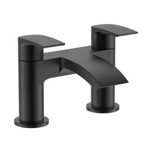 Sleek Matt Black Waterfall Bath Filler & Basin Mixer Tap Solid Brass