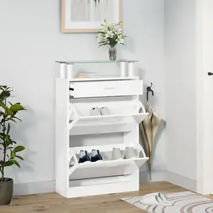 Berkfield Shoe Cabinet High Gloss White 63x24x104 cm Engineered Wood