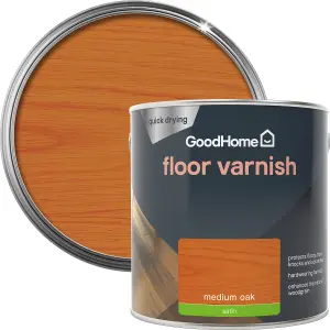 GoodHome Medium Oak Satin Floor Wood varnish, 2.5L