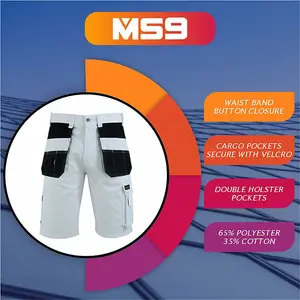 MS9 Mens Cargo Redhawk Holster Pockets Painter Tactical Work Working Shorts T5, White - 34W