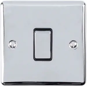 1 Gang Single INTERMEDIATE Light Switch CHROME & Black 10A Metal Rocker