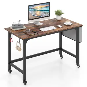 COSTWAY Mobile Computer Desk 120cm Home Office Desk w/ Lockable Wheels