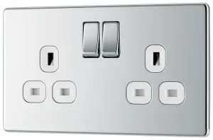 BG FPC22W Nexus Screwless Flat-Plate Double Switched Plug Socket Polished Chrome White Inserts 13A