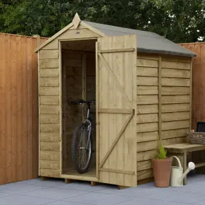 Forest Garden Overlap 6x4 ft Apex Wooden Pressure treated Shed with floor (Base included) - Assembly service included