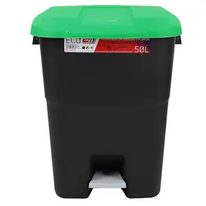 Pedal Operated Litter Bin - 50 Litre - Green Lid