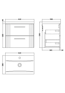 Retro 2 Drawer Wall Hung Vanity Unit with Mid-Edge 1 Tap Hole Ceramic Basin - 600mm - Satin Green - Balterley