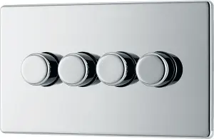 BG Electrical FPC84 Nexus Flatplate Screwless Polished Chrome 4 Gang 200W 2 Way Trailing-Edge Push Dimmer Switch