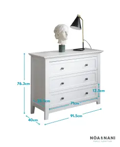 Karlstad Chest of Drawers 3 Drawer Wide in Classic White