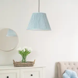 ValueLights Laurenne Large Easy Fit Blue Gathered Pleated Fabric Tapered Light Shade - LED Bulb Included