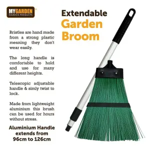 Telescopic Garden Yard Broom Stiff Brush Aluminium Handle 1096