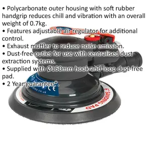 PRO 150mm AIR Palm Sander 5mm Orbital - 1/4" BSP - DUST FREE Hook & Loop Pad