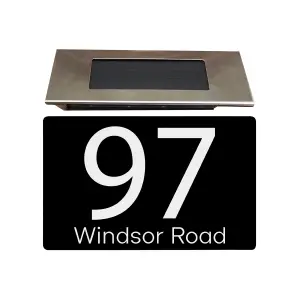 Personalised Aluminium House Plaque with Solar Light Customised with Your House Number and Street Name 160 x 280mm Black