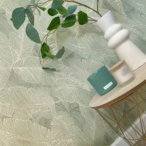 Belgravia Decor Anaya Leaf Textured Wallpaper Green