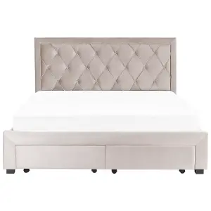 Velvet EU Super King Size Bed with Storage Beige LIEVIN