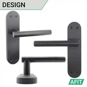 AFIT Matt Black Door Handle Latch Set - 4 Pairs of Internal Lever Latch T-Bar Handles on Backplate & Latches (64mm) - Olvera Range