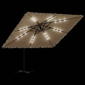 Berkfield Garden Parasol with with LEDs and Steel Pole Brown 290x290x238 cm