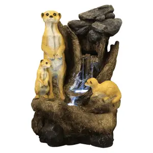 Primrose Meerkat Falls Mains Powered Outdoor Garden Water Feature with Lights H56cm