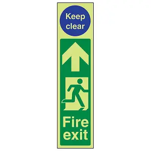 Fire Exit Door Man Right Keep Clear Sign - Glow in Dark 75x300mm (x3)