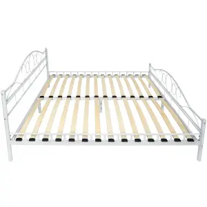 Metal bed frame Art with slatted base - white/white