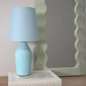 ValueLights Arlo Duck Egg Blue Ceramic Base Table Lamp with Tapered Shade