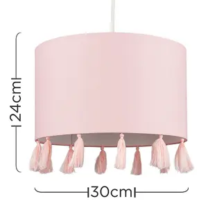 ValueLights Vivian Modern Pink Drum Tassel Living Room Bedroom Hallway Ceiling Pendant Light Shade