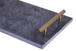 Interiors by Premier Marmore Black Marble Tray With Gold Effect Handles