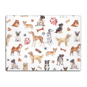 Textured Glass Chopping Board Dogs Design - Large