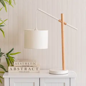 ValueLights Adrianna Wooden Hanging Table Lamp with White Drum Lamp Shade