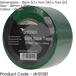 5 PACK - 38mm x 20m GREEN Sock Tape - Football Shin Guard Pads Holder Tape