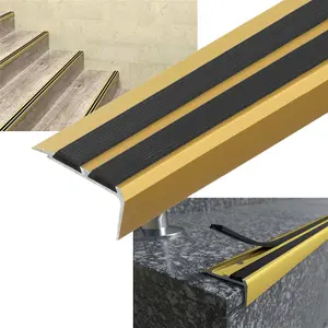 Stair Nosing Edge Trim -  Cezar Anti Slip Edging Strip for Stair -Gold with Black Rubber 1m