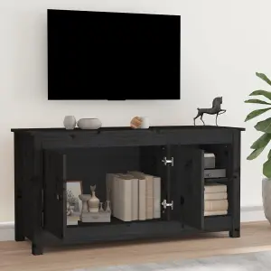 Berkfield TV Cabinet Black 103x36.5x52 cm Solid Wood Pine