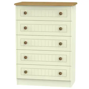 Ready assembled Matt cream oak effect 5 Drawer Chest of drawers (H)1075mm (W)765mm (D)415mm