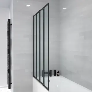 Nes Home 1000 x 1400 mm 4 Fold Door Bath Shower Screen Black Frame