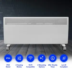 Smart Wifi Electric Panel Heater 2400W Timer Wall Mounted & Floor Stand White