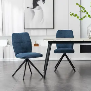 Luna Modern Fabric Dining Chair Padded Seat Metal Leg Kitchen 6 Pcs (Blue)