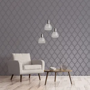 Galerie Emporium Purple Silver Ogee Embossed Wallpaper