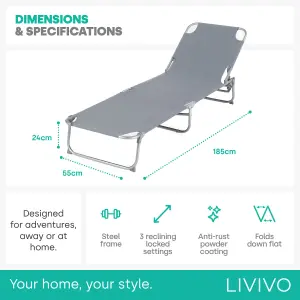 LIVIVO Grey Folding Sun Lounger Recliner Chair with Sunshade