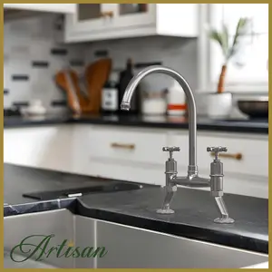 Artisan Mayfair Bridge Traditional Kitchen Tap with Crosshead Handles - Pewter