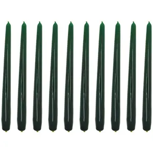 Tapered Dinner Candles, Pack of 10, Unscented, Long Burning Time, 24 cm / 19.45" (Forest Green, Varnished)