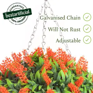 Best Artificial 38cm Orange Lush Lavender Hanging Basket Flower Topiary Ball - Suitable for Outdoor Use - Weather & Fade Resistant