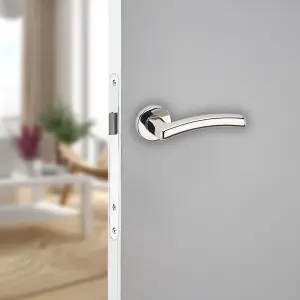 URBNLIVING 122mm Length 12Pcs Harcourt Metal & Polished Nickel Rose Lever Latch Door Handles Set