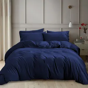 Kiranjot Microfibre 200 TC Reversible Modern & Contemporary Duvet Cover Set With Pillow Cases Navy Blue / Kingsize - 2 Standard Pillowcases